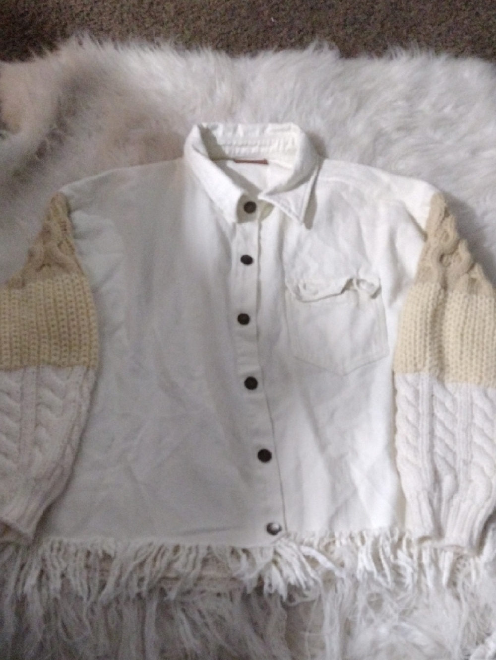 Umgee Cream & Beige Knit Fringe Jacket - Picture 3 of 7